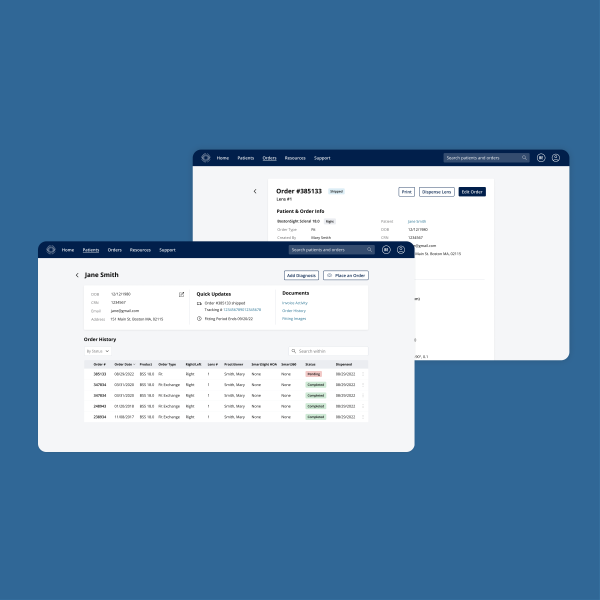 A clearer patient view to aid in tracking their order history and past fittings, with easy access to create a new lens