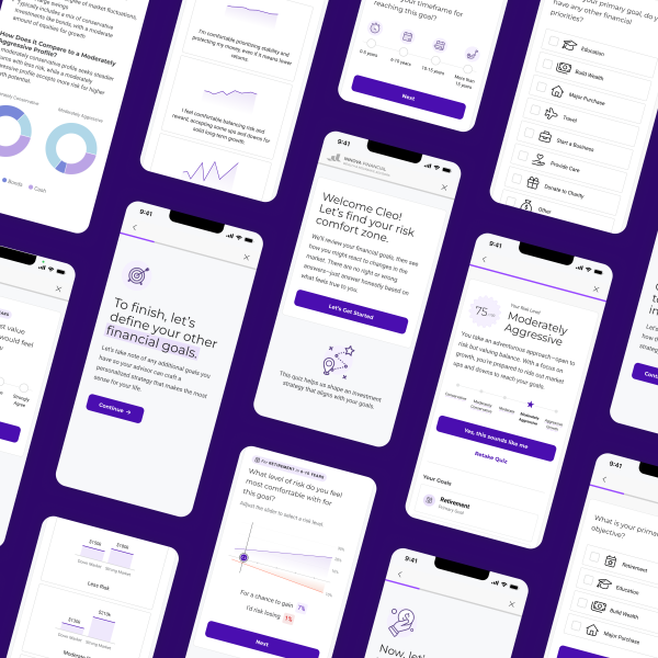 Collage of design comps for the “Risk Tolerance Questionnaire”