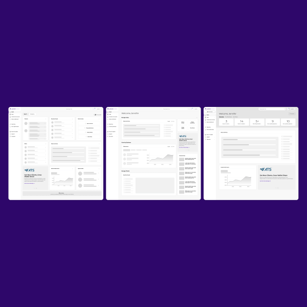 Image of 3 wireframe concepts for the dashboard