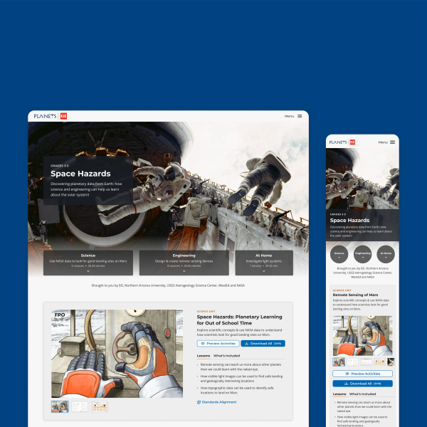 Activity pages got an upgrade—with real NASA imagery, quick links for each audience type and accessibility throughout