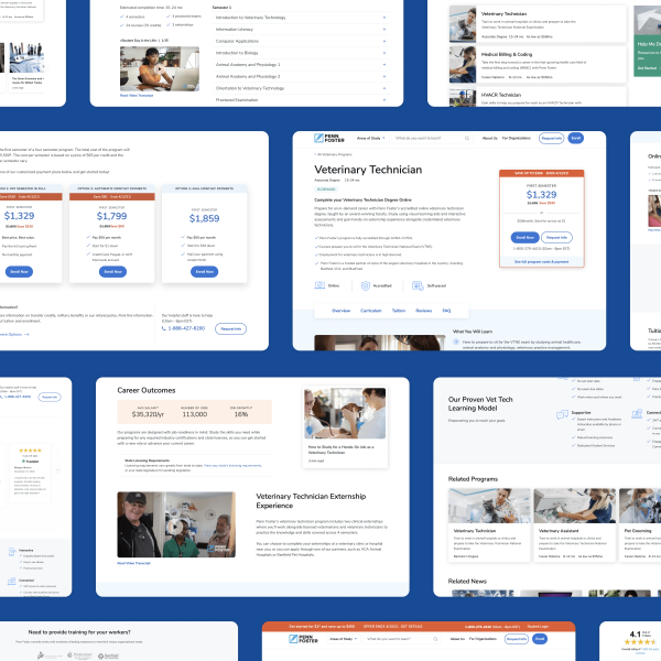 Newly designed product page that helped make choosing a career path compelling and efficient